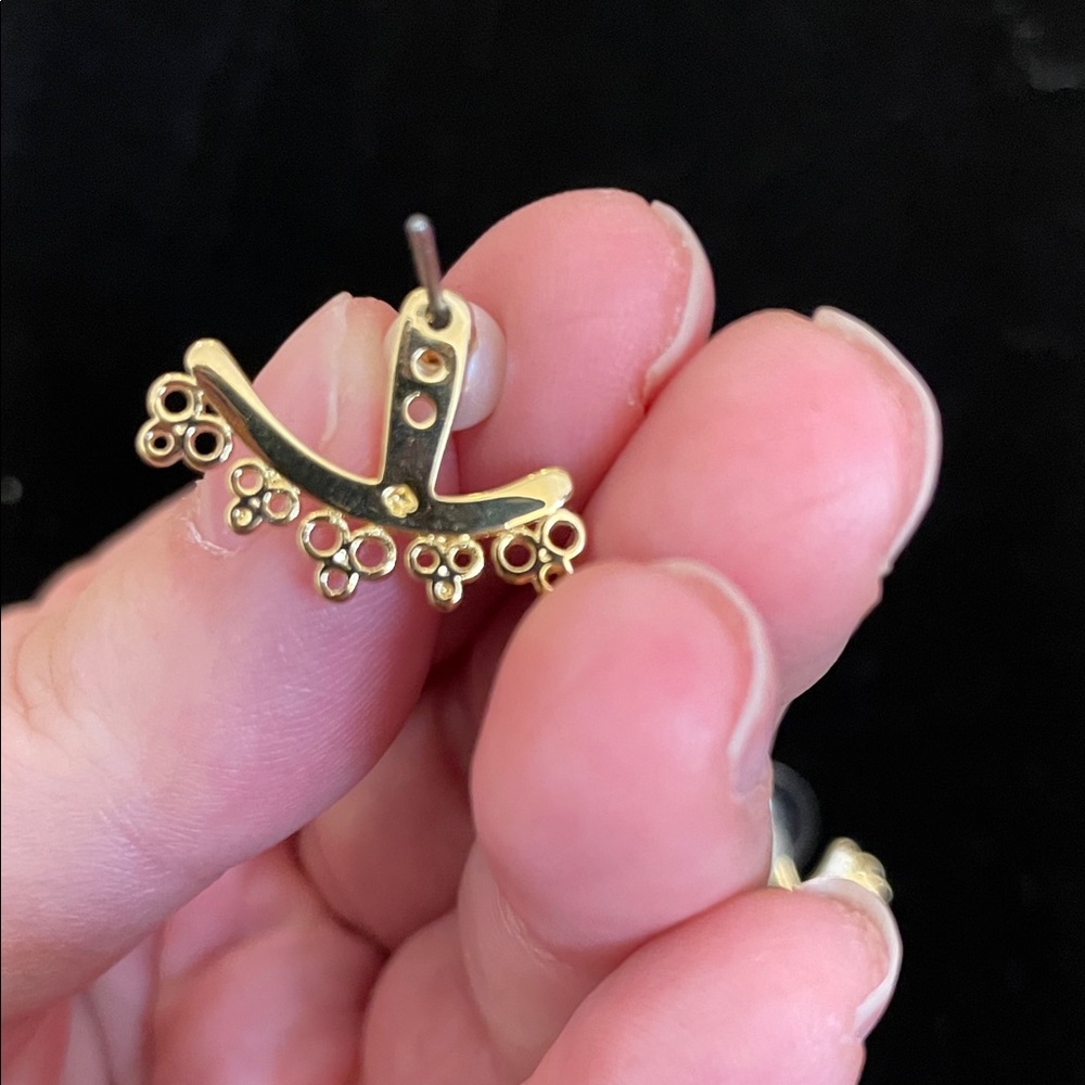 Kate Spade ♠️ Gold White Pearl Earrings Adjustable Ear Jackets “Chantilly Charm” - Picture 3 of 4